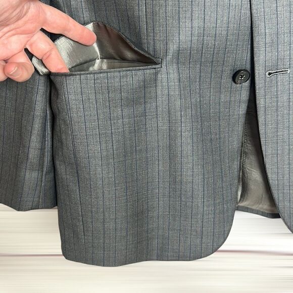 Jonathan Ogilvy Loro Piana Fitted Gray Striped Wool Suit Jacket Blazer 41R - Picture 5 of 16